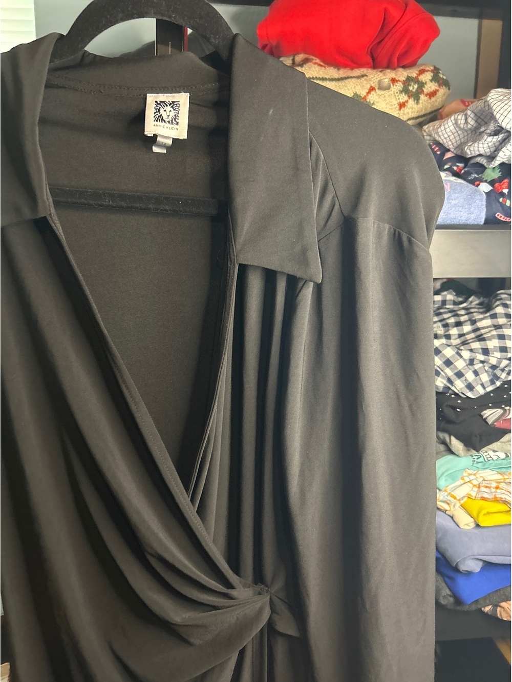 Anne Klein Black Wrap Dress Size 14 Made in Vietnam
